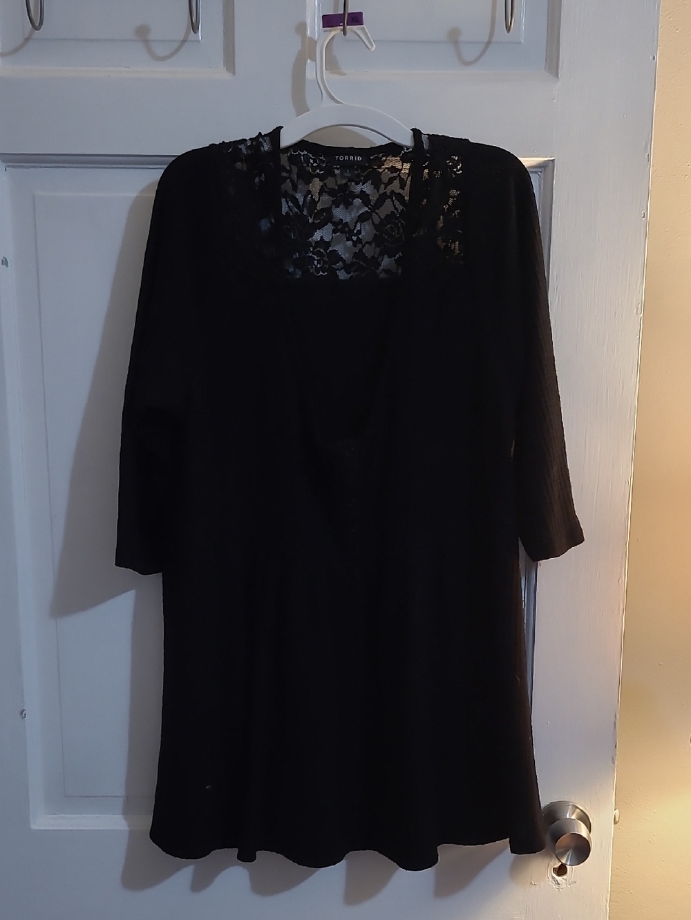 Torrid Black Lace-Yoke 3/4 Sleeve Waffle Blouse